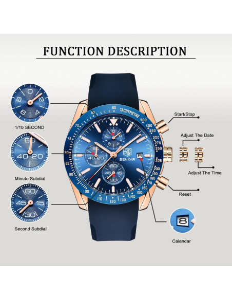 Reloj Cronógrafo de Cuarzo BENYAR BY-5140 Hombre 30M Impermeable