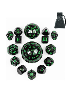 Juego de Dados Poliedricos DND 15 Piezas Poludie Negro Verde