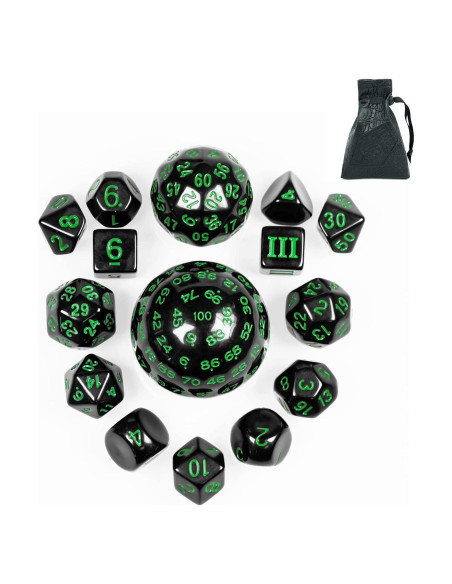 Juego de Dados Poliedricos DND 15 Piezas Poludie Negro Verde