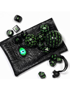 Juego de Dados Poliedricos DND 15 Piezas Poludie Negro Verde 2