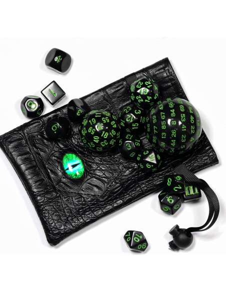 Juego de Dados Poliedricos DND 15 Piezas Poludie Negro Verde