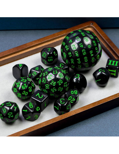 Juego de Dados Poliedricos DND 15 Piezas Poludie Negro Verde