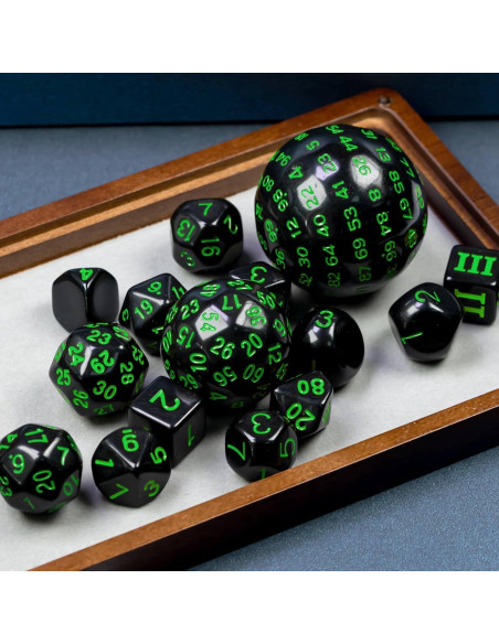 Juego de Dados Poliedricos DND 15 Piezas Poludie Negro Verde