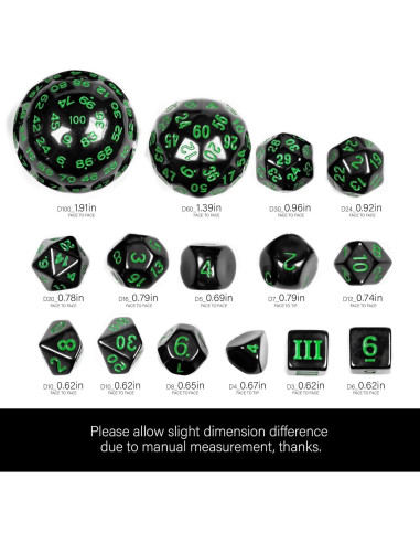 Juego de Dados Poliedricos DND 15 Piezas Poludie Negro Verde