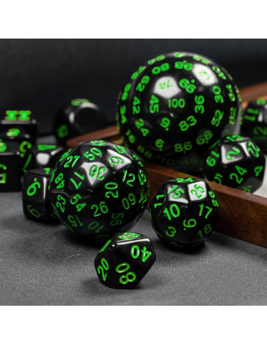 Juego de Dados Poliedricos DND 15 Piezas Poludie Negro Verde