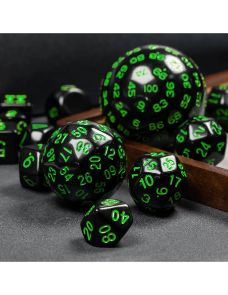 Juego de Dados Poliedricos DND 15 Piezas Poludie Negro Verde