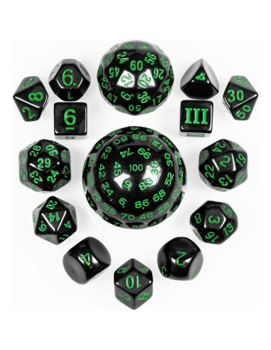 Juego de Dados Poliedricos DND 15 Piezas Poludie Negro Verde