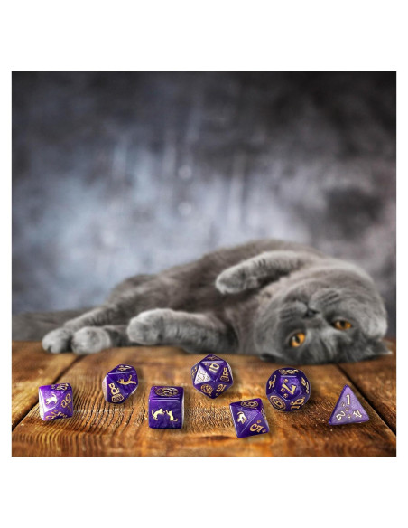 Juego de Dados de Gatos Q WORKSHOP Purrito 7 Dados Poliedros