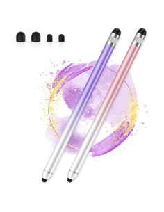 Bolígrafo Stylus AmberVec Doble Punta Universal 2 Pzs Rosa Púrpura