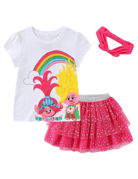 Conjunto Camiseta Manga Corta DreamWorks Trolls + Falda Tutu