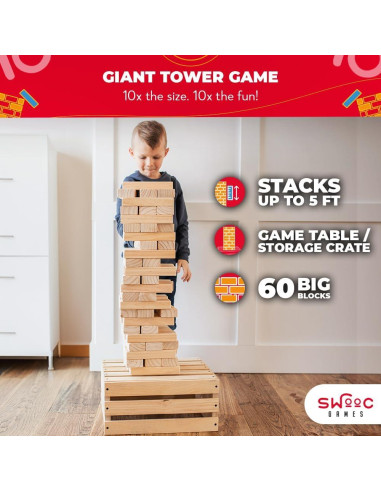 Juego de Torre Gigante SWOOC 60 Bloques 1.52m con Mesa