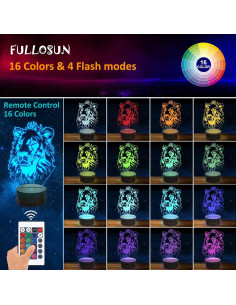 Luz Nocturna 3D FULLOSUN León con Control Remoto 16 Colores 2