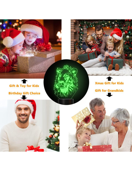 Luz Nocturna 3D FULLOSUN León con Control Remoto 16 Colores