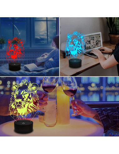 Luz Nocturna 3D FULLOSUN León con Control Remoto 16 Colores