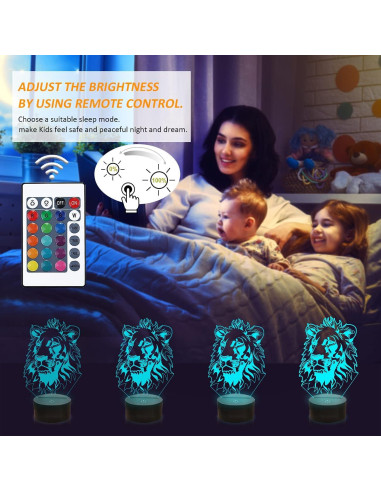Luz Nocturna 3D FULLOSUN León con Control Remoto 16 Colores
