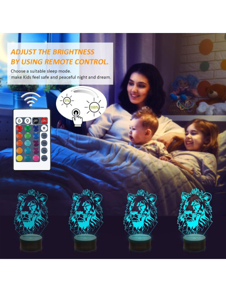 Luz Nocturna 3D FULLOSUN León con Control Remoto 16 Colores