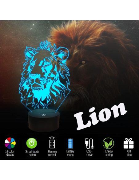 Luz Nocturna 3D FULLOSUN León con Control Remoto 16 Colores