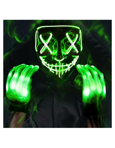 Conjunto Máscara y Guantes LED Halloween Max Fun - Verde
