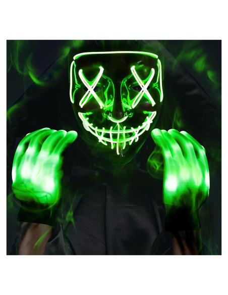 Conjunto Máscara y Guantes LED Halloween Max Fun - Verde Conjunto Máscara y Guantes LED Halloween Max Fun - Verde