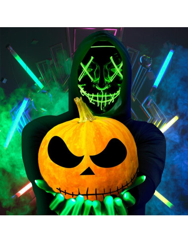 Conjunto Máscara y Guantes LED Halloween Max Fun - Verde