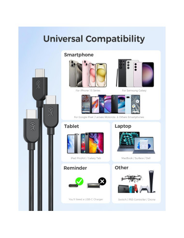 Cable de Carga USB-C 1.83m Cable Matters 60W Negro