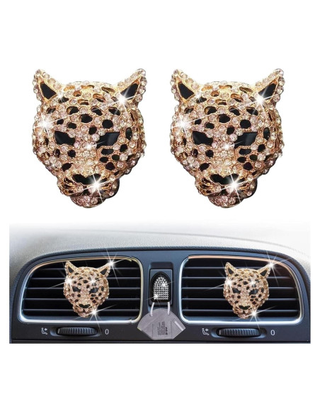 2 Clips de Ventilación de Aire Jinshining Leopardo Brillo Dorado