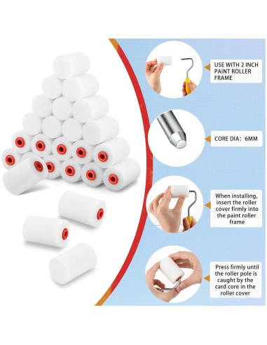 40 Cubiertas de Rodillo de Pintura Mini 2" Zhehao Espuma Densa