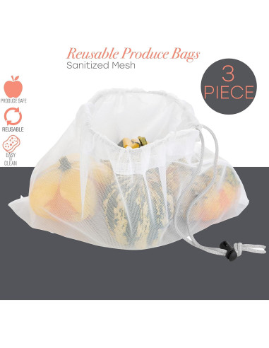 Bolsas de Malla de Algodón Reutilizables Vida Verde - 3 Tamaños