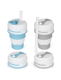 Tazas Plegables de Silicona CZJYWDG 350ml - 2 Pcs Azul y Gris