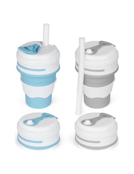 Tazas Plegables de Silicona CZJYWDG 350ml - 2 Pcs Azul y Gris