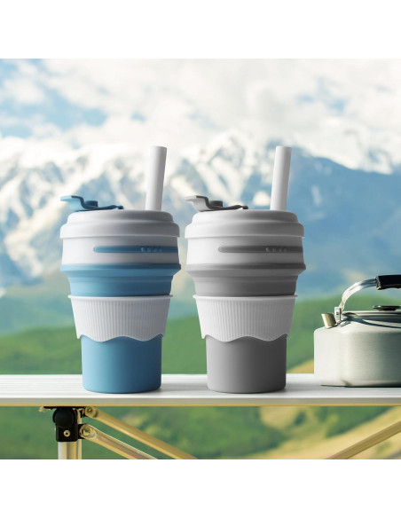Tazas Plegables de Silicona CZJYWDG 350ml - 2 Pcs Azul y Gris