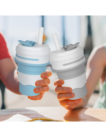Tazas Plegables de Silicona CZJYWDG 350ml - 2 Pcs Azul y Gris
