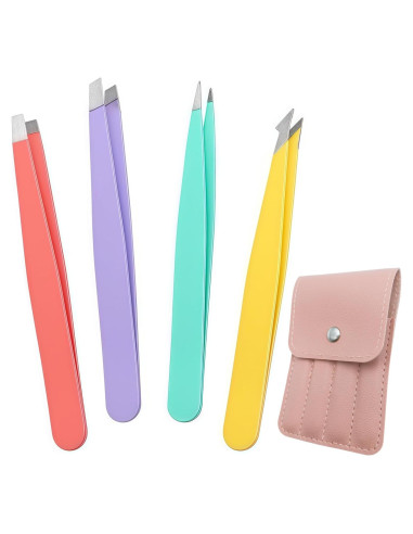Juego de Pinzas 4 en 1 Genérico con Estuche Rosa - Acero Inoxidable