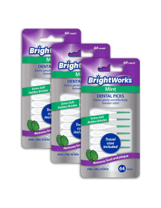 Picks Dentales BrightWorks de Menta, 192 Unidades, Cerdas Suaves