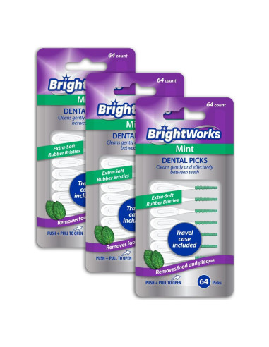 Picks Dentales BrightWorks de Menta, 192 Unidades, Cerdas Suaves