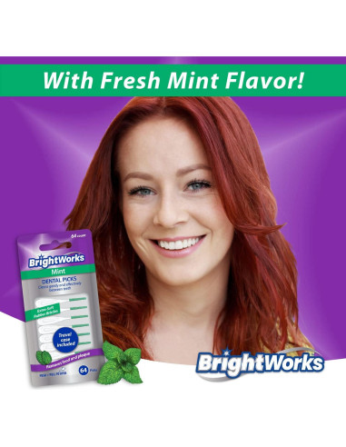 Picks Dentales BrightWorks de Menta, 192 Unidades, Cerdas Suaves