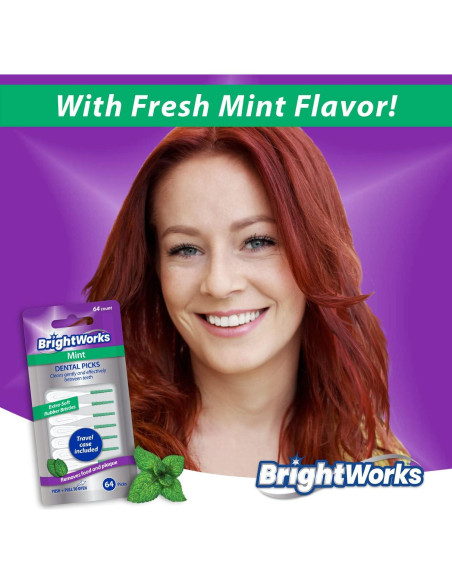 Picks Dentales BrightWorks de Menta, 192 Unidades, Cerdas Suaves