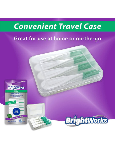Picks Dentales BrightWorks de Menta, 192 Unidades, Cerdas Suaves
