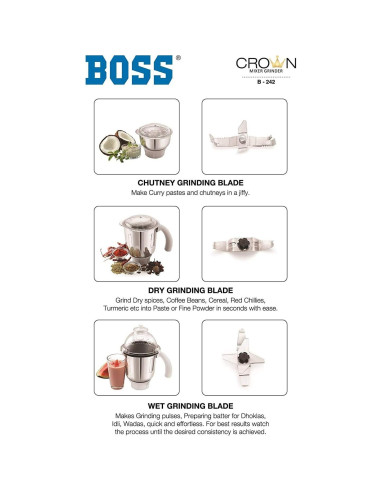 Mezclador y Molinillo Húmedo y Seco BOSS Crown 750W 2.95L