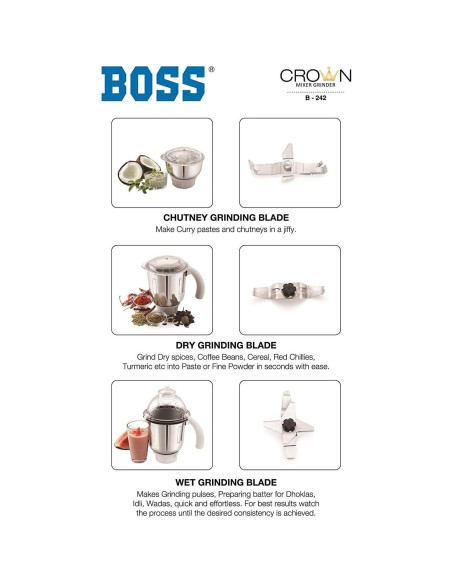 Mezclador y Molinillo Húmedo y Seco BOSS Crown 750W 2.95L