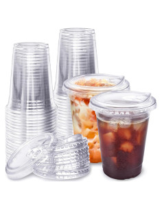 Vasos de Plástico Transparentes Qinsihwn 16 oz con Tapas - 25 Pcs