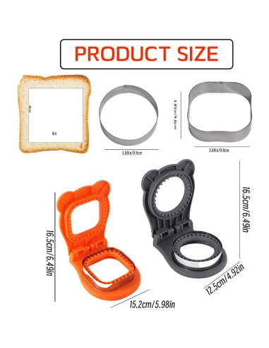 Cortador y Sellador de Sándwiches JIELUO 2 Piezas Cuadrado y Redondo