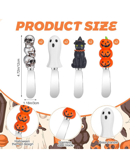 Set 8 Espátulas de Queso Halloween Lasnten - Acero Inoxidable