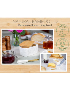Plato para Mantequilla de Cerámica 25DOL con Tapa de Bambú 2