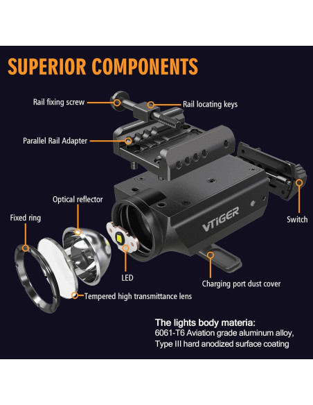 Linterna Táctica VTIGER PL1 1000 Lúmenes Recargable IPX6
