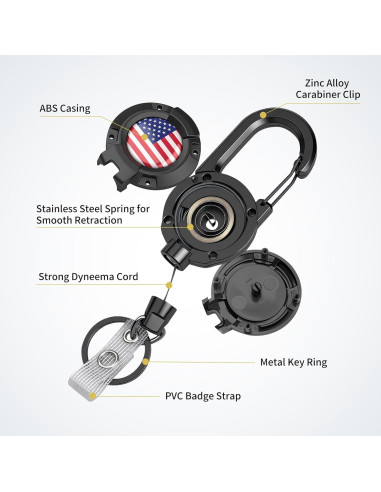 Llave Retráctil YueMiEcoUS 72 cm Cuerda Dyneema Negra