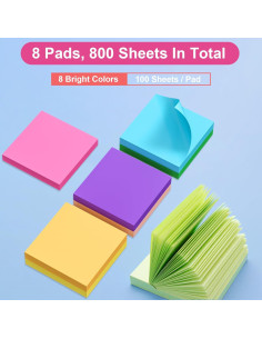 Notas Adhesivas AUYAARS 7.6x7.6 cm, 800 Hojas, 8 Colores 2