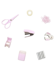 Kit de Suministros de Oficina Lilaly Rosa - Mini Grapadora y Más