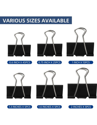 100 Clips de Carpeta Metal DAGONGREN 6 Tamaños Variados