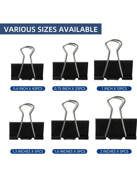 100 Clips de Carpeta Metal DAGONGREN 6 Tamaños Variados